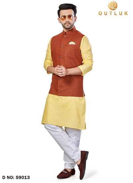 Orange Outluk 59 Wedding Wear Kurta Pajama With Jacket Mens Collection 59013